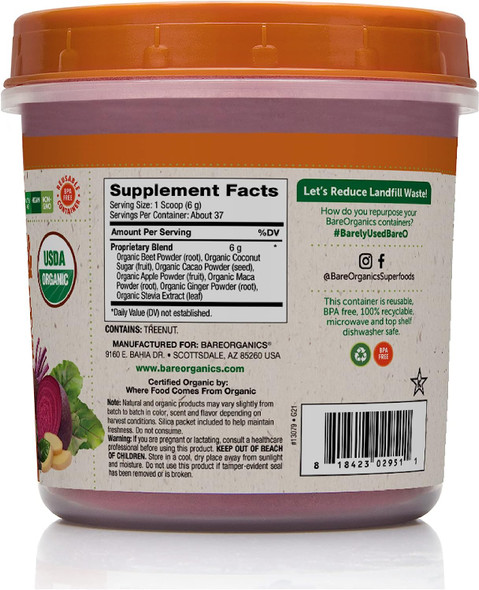 BareOrganics Energy & Stamina Blend Powder, Organic Superfood, Vegan Dietary Supplement, 8 Ounces