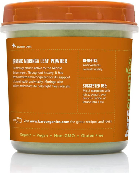 BareOrganics Moringa Leaf Superfood Powder, Organic, Vegan Supplement, 8 Ounces