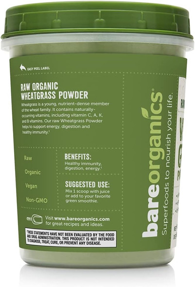 BareOrganics Wheatgrass Powder, Organic, Vegan Dietary Supplement,8 Ounce (Pack of 1)