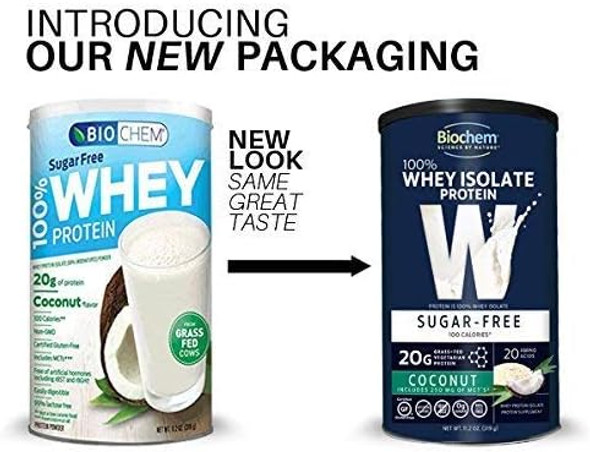 Biochem 100% Whey Isolate Protein - 11.2 oz - Sugar Free Coconut - 20g Vegetarian Protein - Keto-Friendly - Amino Acids - May Help Support Immune System - Easy to Mix - Magnesium