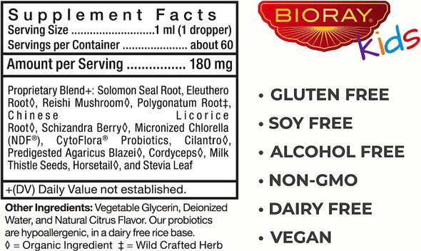 BIORAY Kids NDF Focus, Citrus - 2 fl oz - Supports Cognitive Function, Enhances Clarity & Promotes Steady Energy Levels - Non-GMO, Vegetarian, Gluten Free - 1-2 Month Supply