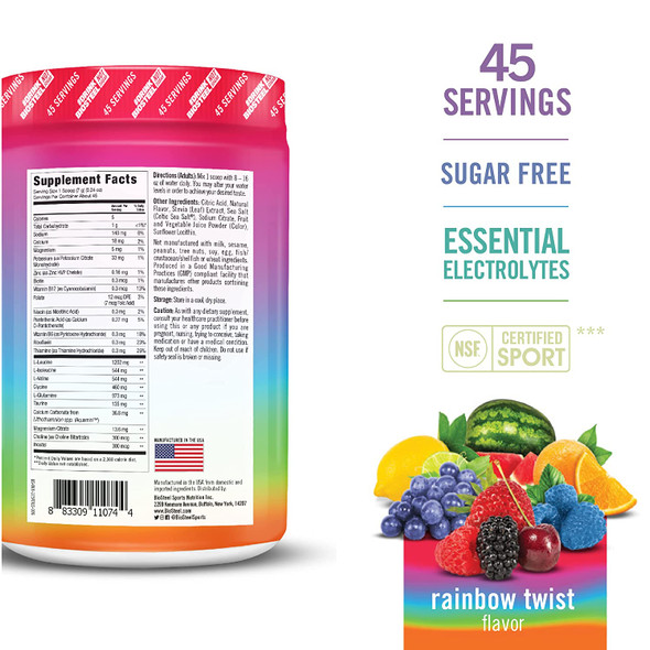 BioSteel Hydration Mix, Sugar-Free with Essential Electrolytes, Rainbow Twist, 45 Servings