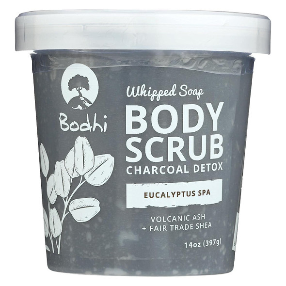 BODHI HANDMADE SOAP Eucalyptus Spa Charcoal Detox Whipped Soap Body Scrub, 14 OZ