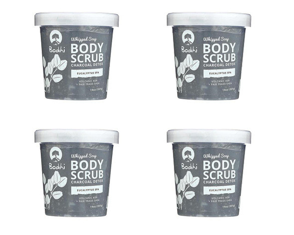 BODHI HANDMADE SOAP Eucalyptus Spa Charcoal Detox Whipped Soap Body Scrub, 14 OZ (Four Pack)