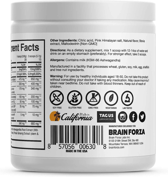 Brain Forza Brain Lift - Herbal Nootropic Brain Booster Supplement for Focus, Concentration & Memory - L-Theanine, TeaCrine, Rhodiola Rosea, Ginseng, Catuaba, Ashandha, 30 Serving (Strawberry)