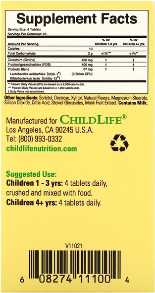 Child Life Probiotics Plus Colostrum Chewable Tablets, Mixed Berry Flavor, 90 Count