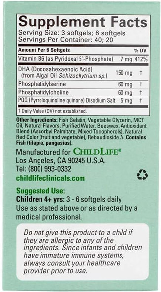 ChildLife Clinicals Brain Focus, Kids Vitamins - Omega 3 for Kids, DHA & Phospholipids, Supports Attention, Focus, and Memory - Kids Multivitamin Gummies, 120 Softgels