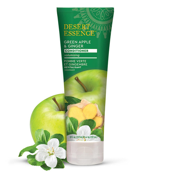 Desert Essence Green Apple & Ginger Conditioner - 8 Fl Ounce - Volume for Fine Hair - Moisturizing - Thickening - Volatizing - Extracts & Oils - Vitamins - Antioxidants - Smooth & Silky