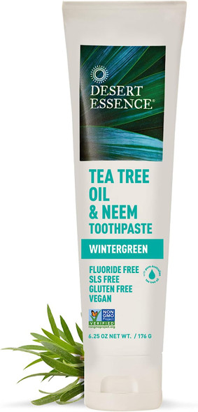 Desert Essence Tea Tree Oil & Neem Toothpaste - 6.25 Ounce - Pack of 6 - Refreshing Rich Taste - Baking Soda & Essential Oil of Wintergreen - Antiseptic - Natural Ingredients - Fluoride & Gluten Free