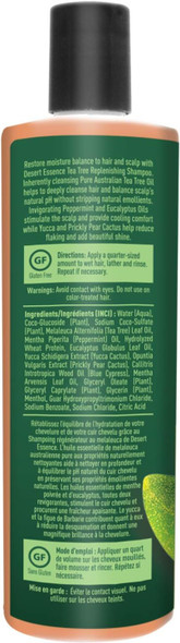 Desert Essence Tea Tree Replenishing Shampoo - 12.7 Fl Ounce - Pack of 2 - Therapeutic - Peppermint & Yucca - Antibacterial - Restore & Nurture Hair - Reduce Flaking - All Skin Types