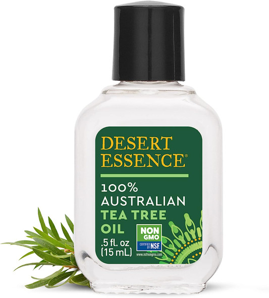 Desert Essence, 100% Australian Tea Tree Oil, 0.5 fl. oz - Gluten Free, Vegan, Non-GMO - Steam-Distilled Pure Essential Oil with Inherent Cleansing Properties
