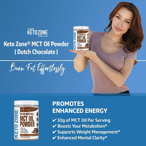 Divine Health Dr. Colbert's Keto Zone MCT Oil Powder | Dutch Chocolate Flavor | 70% C8 | 30% C10 | All Natural Keto Approved for Ketosis | 0 Net Carbs | Gluten Free | 30 Day Supply | 348g |