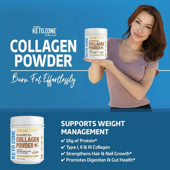 Divine Health Dr. Colbert's Keto Zone® Vanilla Collagen Powder | Includes Marine Collagen | Non-GMO | Gluten Free | 630g |