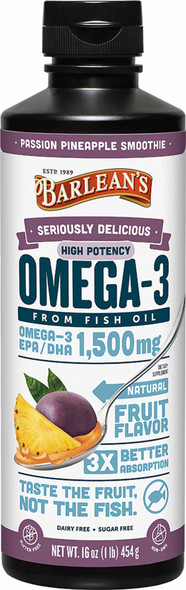 Barlean's Organic Oils Seriously Delicious™ Omega-3 High Potency Fish Oil Passion Pineapple Smoothie