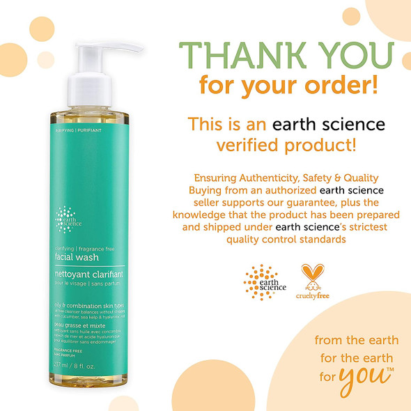 EARTH SCIENCE Fragrance-Free Gentle Clarifying Facial Wash For Oily, Combination Skin Types (2 Pack)