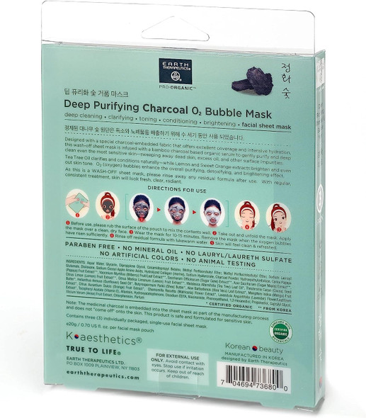 Earth Therapeutics Deep Purifying Charcoal Bubble Mask - 3 Pack (3 Masks)