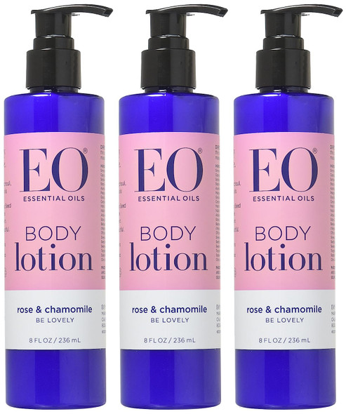 EO Botanical Ultra Moisturizing Body Lotion, Rose & Chamomile, 8 Ounce Bottles (Pack of 3)