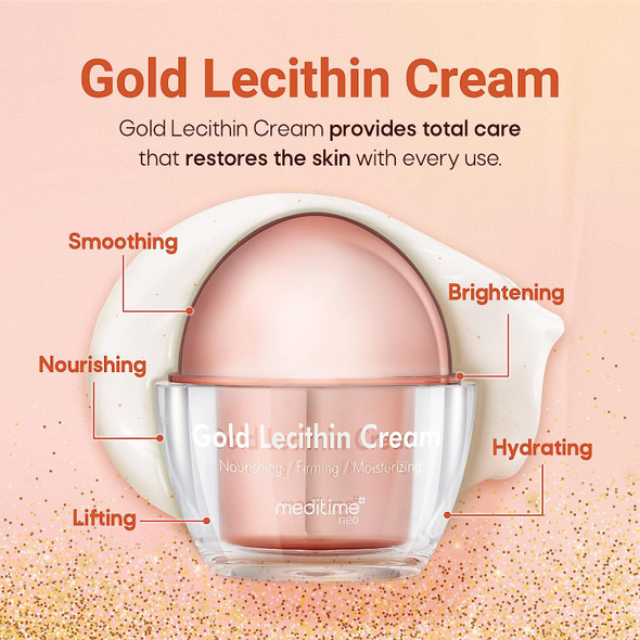 Meditime Gold Lecithin Cream | Facial Firming and Lifting Cream | Nourishing Collagen Cream for Dry Skin | Korean Skin Care | Night Care Cream for Wrinkle | 1.76 fl oz