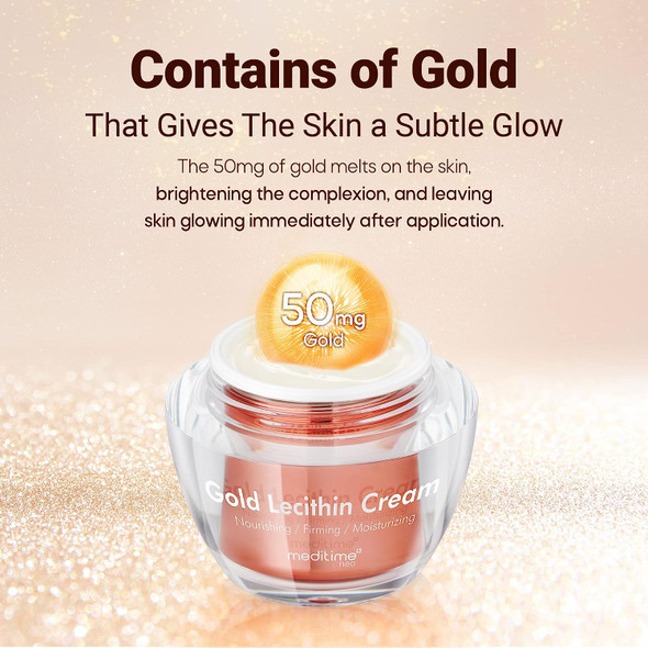 Meditime Gold Lecithin Cream | Facial Firming and Lifting Cream | Nourishing Collagen Cream for Dry Skin | Korean Skin Care | Night Care Cream for Wrinkle | 1.76 fl oz