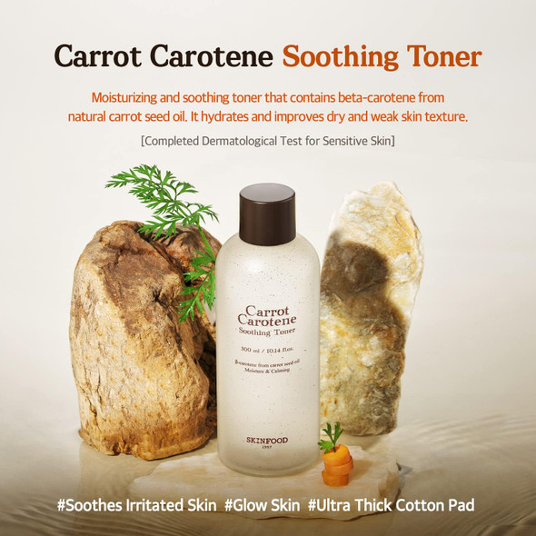 SKINFOOD Carrot Carotene Soothing Toner 10.14fl.oz(300ml), Redness Relief Moisture Booster Toner for Sensitive, Vegan, Cruelty Free, Dermatologically Tested - Redness Relief Face