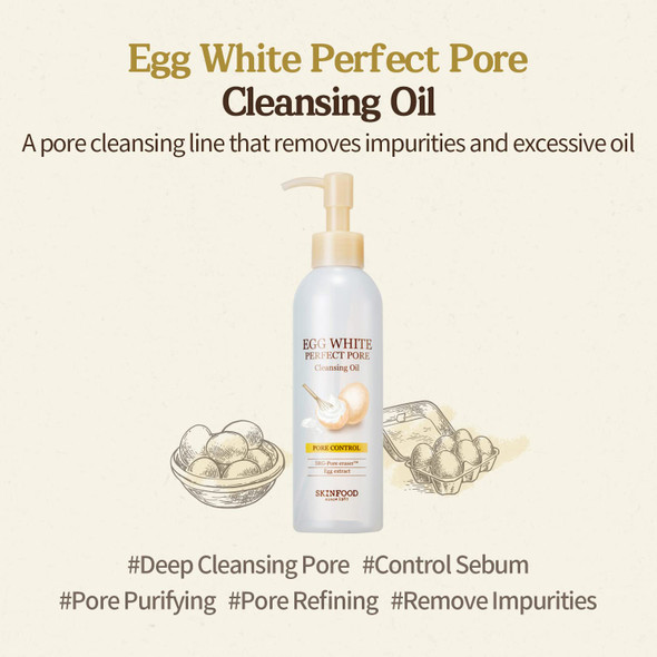 SKINFOOD Egg Perfect Pore Cleansing Oil 200ml - Light & Gentle Makeup Cleanser - Removing Impurities, Deep Pore Cleansing & Absorbong Sebum, Skin Purifying for Oily Skin (6.76 fl.oz.)