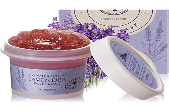 SKINFOOD Lavender Food Mask 120g (4.23 oz.) - Panthenol Contains Hydrating & Cooling Gel Wash-off Mask for Sensitive Skin, Natural Lavender Therapy, Shower-Proof Texture - Wash Off Exfoliating Mask