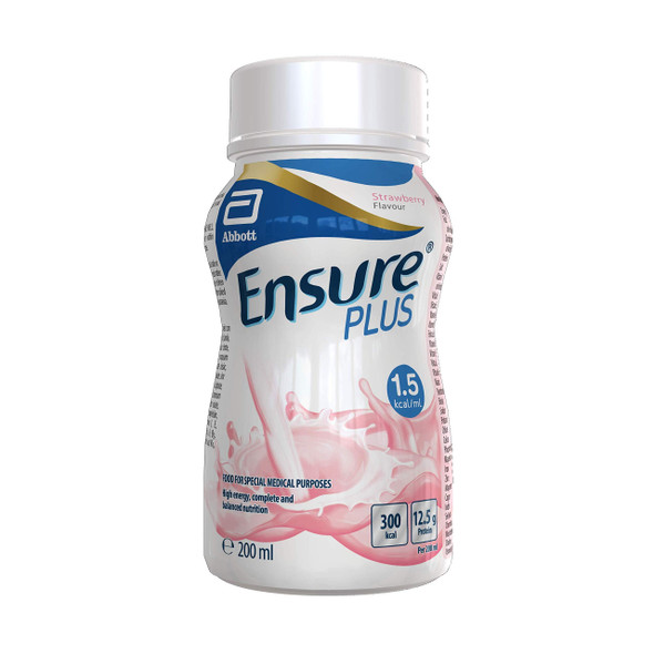 Ensure Plus Milkshake Style Nutritional Supplement Drink Flavour Contains Protein Vitamins and Minerals (24 x 200ml Bottles), Strawberry, 4800 millilitre