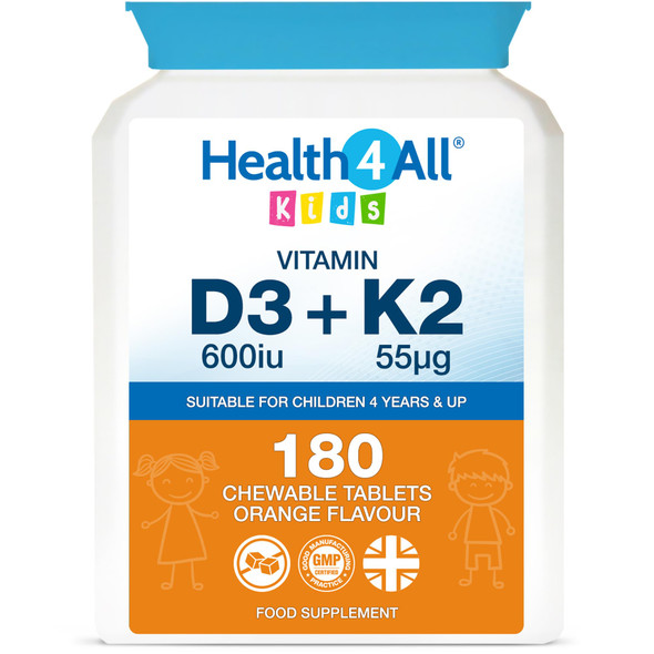 Health4All Kids Vitamin D3 + K2 180 Chewable Tablets 6 Months Supply for Children 4+