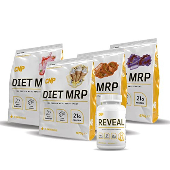 CNP Professional Diet MRP Meal Replacement with FREE Reveal Advanced Fat Loss & Muscle Maintenance Capsules. Thermogenic Energy Metabolism Increase (Strawberry)