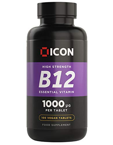 ICON Nutrition Vitamin B12 High Strength 1000mcg Easy to Swallow Tablets - 100 Day Supply