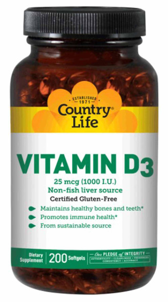 Country Life Vitamin D3 1000 IU 200 Softgels
