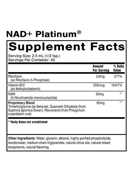 Quicksilver Scientific Liposomal NAD+ Platinum - Liquid NAD-Precursor Supplement with Liposomal NMN, TMG + B12 - Healthy Aging, Cognitive, Liver + Energy Support - (3.38oz / 100ml)