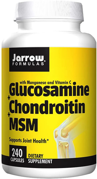 Jarrow Formulas Glucosamine + Chondroitin + MSM - 240 Capsules - Nutrient Support of Joint Health - With Vitamin C & Manganese - 60 Servings