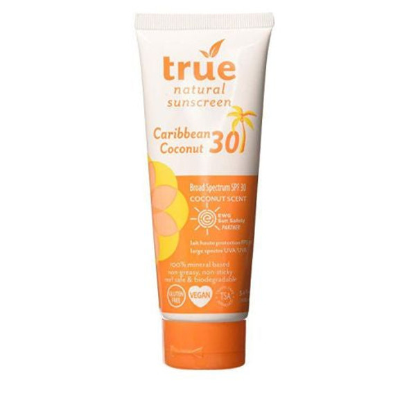 All Natural Sunscreen SPF 30 Caribbean Coconut Scent 3.4 Oz By True Natural