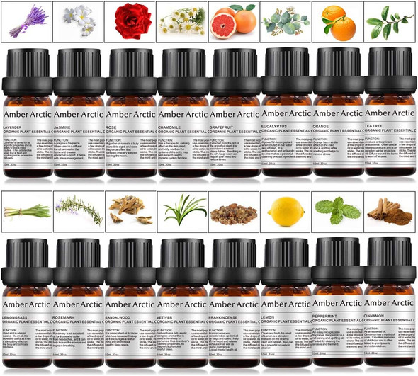 16-PACK 100% Pure Essential Oil Set - Sandalwood,Rose,Chamomile,Jasmine,Vetiver,Tea tree,Frankincense,Lavender,Rosemary,Orange,Lemon, Peppermint,Grapefruit,Eucalyptus,Lemongrass,Cinnamon