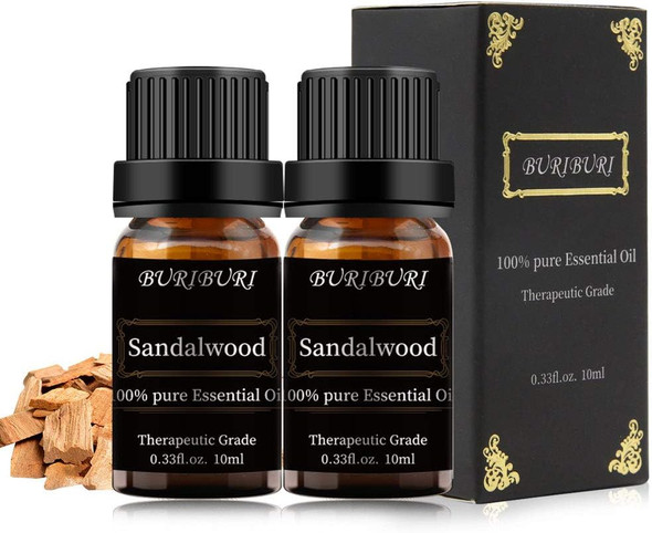 2-Pack Sandalwood Essential Oil for Massage, Diffuser, Humidifier, 100% Pure Sandalwood Oils 10MLx2