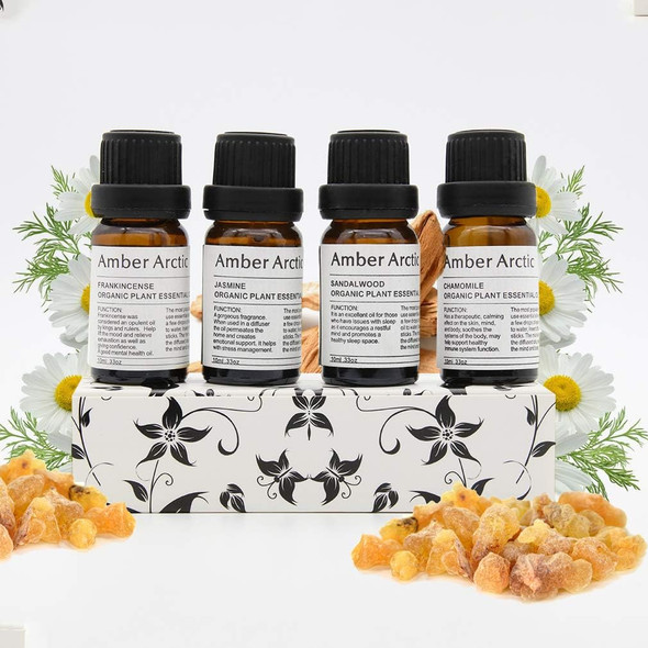 4 Pack Essential Oil Set, 100% Pure Natural Aromatherapy Best Therapeutic Grade Essential Oils(Jasmine,Chamomile, Sandalwood, Frankincense)