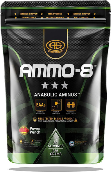 Advanced Genetics AMMO-8 Essential Amino Acids, 1 Selling EAA Formula  Sparks Protein Synthesis Halts Muscle Breakdown, and More  Fruit Punch Flavor (30 Servings)