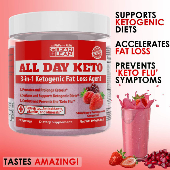All Day Keto 3-in-1 Ketogenic Fat Loss Agent MCT Oil Extract, Organic Caffeine, prebiotic Inulin Fiber, Aquamin Aquatic Mineral Complex + Immunity Vitamins antioxidants