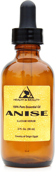 Anise Essential Oil Organic Aromatherapy Therapeutic Grade 100% Pure Natural 2 oz, 59 ml with Glass Dropper