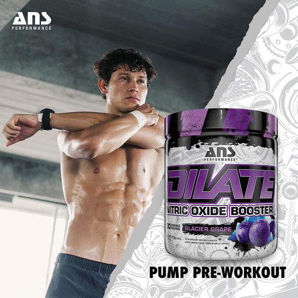 ANS Performance Dilate Pump PreWorkout Powder - Dietary Supplement - Maximizes Muscle Growth, Strength Performance - No Stims, Beta-Alanine, Creatine - 30 Servings