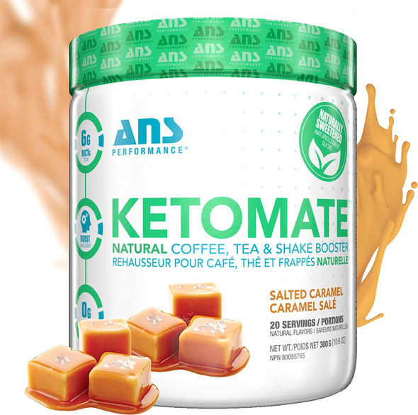 ANS Performance Ketomate Coffee Creamer With MCT Oil Powder, Delicious, Sugar Free Creamer For Coffee, Tea & Shakes, Perfect Keto Energy Powder, Milk Substitute, 20 Servings, 15oz, Salted Caramel