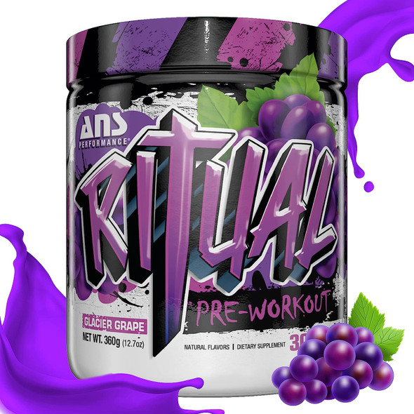 ANS Performance Ritual Pre Workout (30 servings, 12.7 oz) - Complete Preworkout Formula - Energy, Focus, & Strength - Clinically Dosed - Increase Power Output & Workout Volume - Endurance & Stamina (Grape)