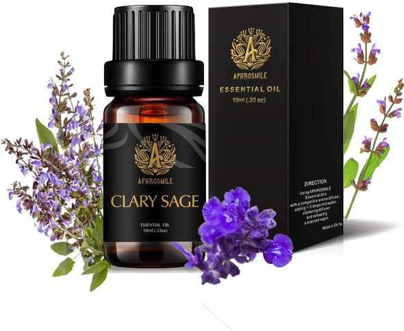 Aromatherapy Clary Sage Essential Oil, Therapeutic Grade Clary Sage Aromatherapy Essential Oil Fragrance, 100% Pure Clary Sage Scent Essential Oil for Diffuser, Humidifier, Massage 0.33 oz - 10ml