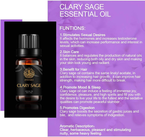 Aromatherapy Clary Sage Essential Oil, Therapeutic Grade Clary Sage Aromatherapy Essential Oil Fragrance, 100% Pure Clary Sage Scent Essential Oil for Diffuser, Humidifier, Massage 0.33 oz - 10ml