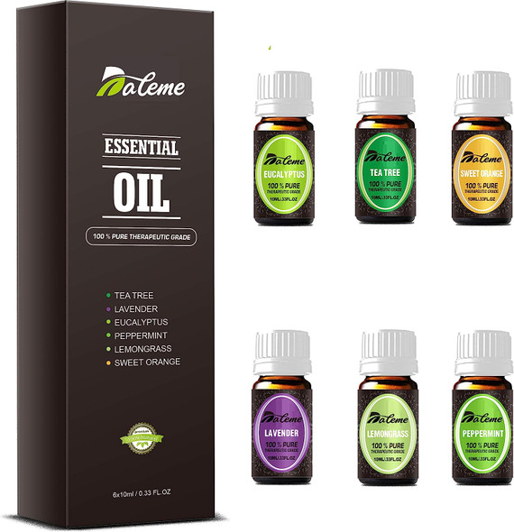 Aromatherapy Essential Oils Kits - DALEME 100% Pure Therapeutic Grade Gift Sets for Oil Diffuser, Massage including Tea Tree/Peppermint/Sweet Orange/Lavender/Eucalyptus/Lemongrass