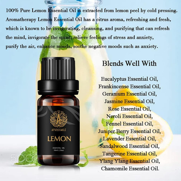 Aromatherapy Essential Oils, 100% Pure Essential Oils Lemon Scent for Diffuser, Humidifier, Massage, Aromatherapy, Skin & Hair Care, Lemon Aromatherapy Essential Oils 0.33 oz - 10ml