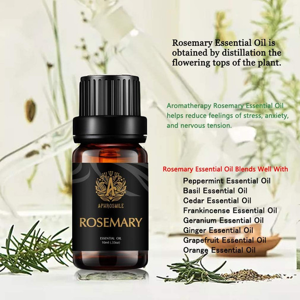Aromatherapy Essential Oils, Rosemary Aromatherapy Essential Oils (0.33 oz - 10ml), 100% Pure Essential Oils Rosemarry Scent for Diffuser, Humidifier, Massage, Aromatherapy, Skin & Hair Care