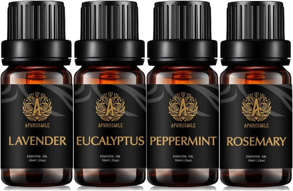 Aromatherapy Eucalyptus Essential Oil Set for Diffuser, 4x10ml 100% Pure Lavender Essential Oil Kit for Humidifier-Peppermint, Rosemary Essential Oils Set, Pure Peppermint Essential Oils Kit for Home