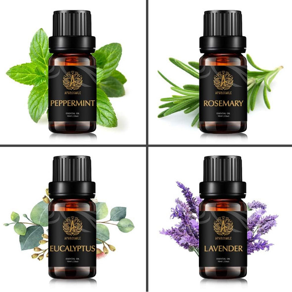 Aromatherapy Eucalyptus Essential Oil Set for Diffuser, 4x10ml 100% Pure Lavender Essential Oil Kit for Humidifier-Peppermint, Rosemary Essential Oils Set, Pure Peppermint Essential Oils Kit for Home